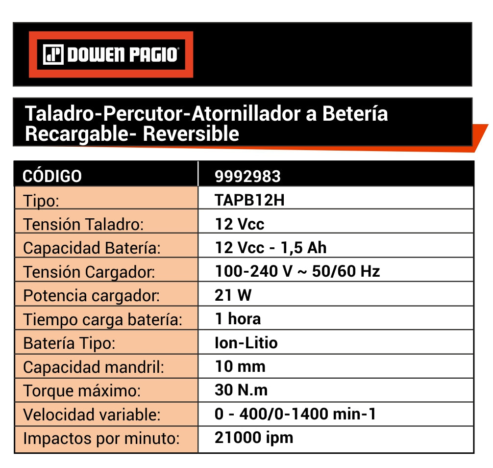 TALADRO PERCUTOR/ATORN.BAT.10mm 12V