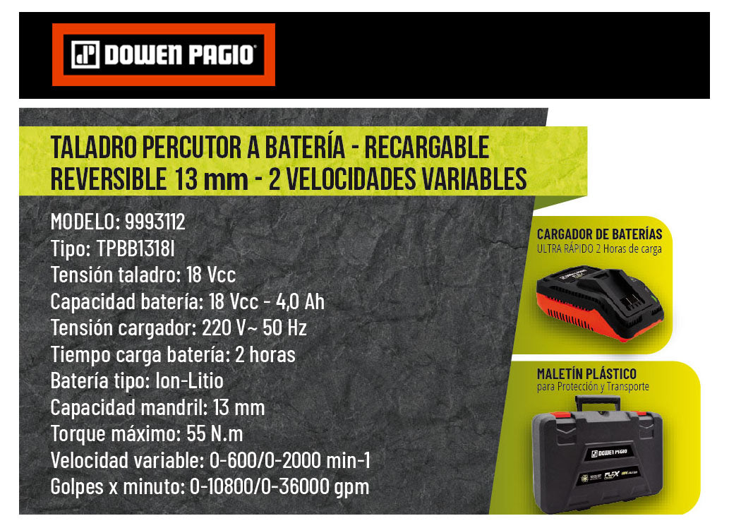 TALADRO PER. BAT.13mm 18V-BRUSHLESS