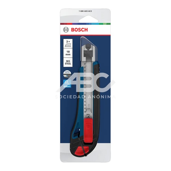 CÚTER SEGMENTADO 18MM EN COLOR PLATA, AZUL E NEGRO DESARROLADA PARA ELECTRICISTAS BOSCH 1600A03AC2