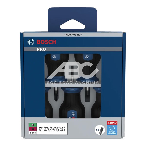 JUEGO DESTORNILLADOR CORTO PRO PZ/SL JOGO 5PIEZAS BOSCH 1600A03HU7