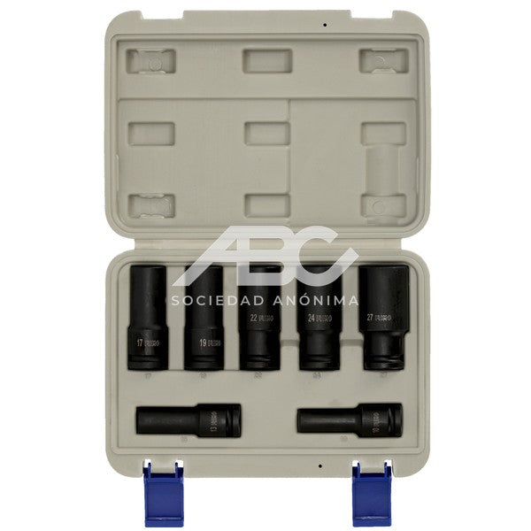 SET DE 7 BOCALLAVES LARGOS DE 1/2": 10MM, 13MM, 17MM, 19MM, 22MM, 24MM, 27MM IRIMO 168-7-4