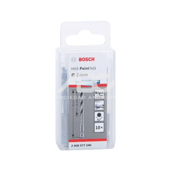 PAQUETE DE MECHAS HSS POINTTEQ HEX, 2MM (10 PZS) BOSCH 2608577540
