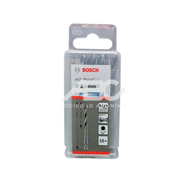 PAQUETE DE MECHAS HSS POINTTEQ HEX, 3.5MM (10 PZS) BOSCH 2608577542
