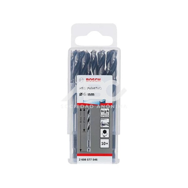 PAQUETE DE MECHAS HSS POINTTEQ HEX, 6MM (10 PZS) BOSCH 2608577546
