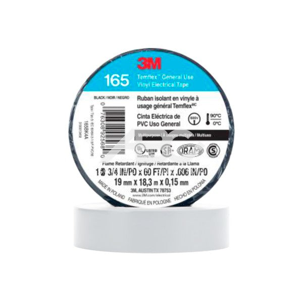 LA CINTA ELÉCTRICA DE PVC 3M TEMFLEX 165 DE 0.152 MM (6 MILS) DE GROSOR ES UNA CINTA AISLANTE 66055 - PACK X10
