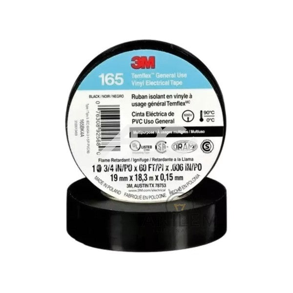 LA CINTA ELÉCTRICA DE PVC 3M TEMFLEX 165 DE 0.152 MM (6 MILS) DE GROSOR ES UNA CINTA AISLANTE 67049 - PACK X10