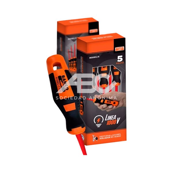SET 5 DESTORNILLADORES AISLADOS 1000V COMPOSICION 815IEC-1-100 / 813IEC-6.5-150 / BAHCO 800IEC/5-RN
