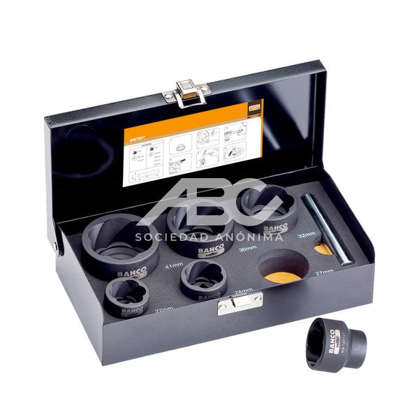 JUEGO DE VASOS HELICOIDALES DE 1/2" (17, 19, 21, 22, 24 MM Y PERFORADORA) BAHCO BWTSP6