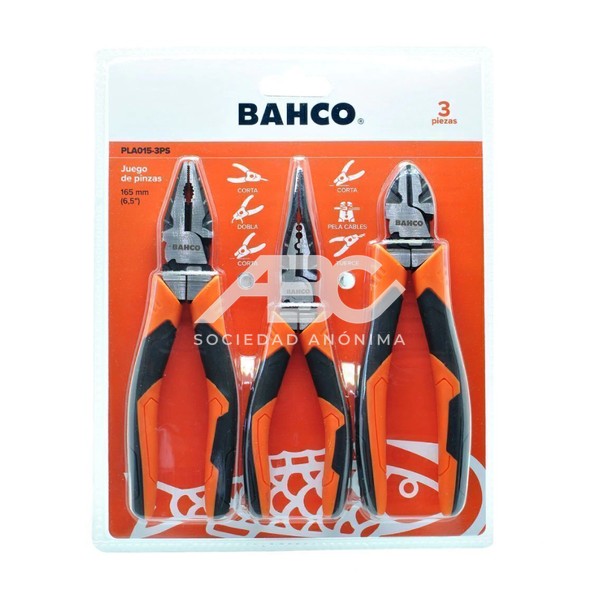 SET ALICATES 3 PIEZAS 165MM BAHCO PLA015-3PS