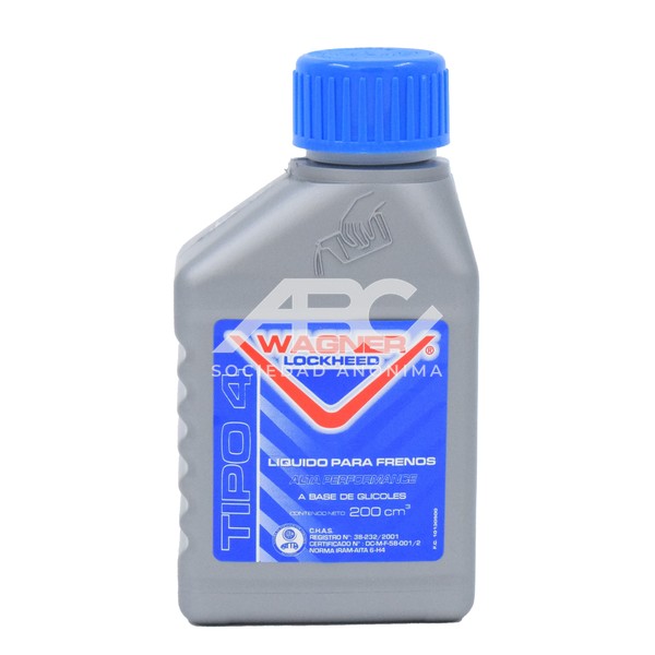 LIQUIDO DE FRENOS TIPO 4 - DOT 4 - ALTA PERFORMANCE - SEGÚN NORMA IRAM-AITA 6H2-6H4 WAGNER 130500