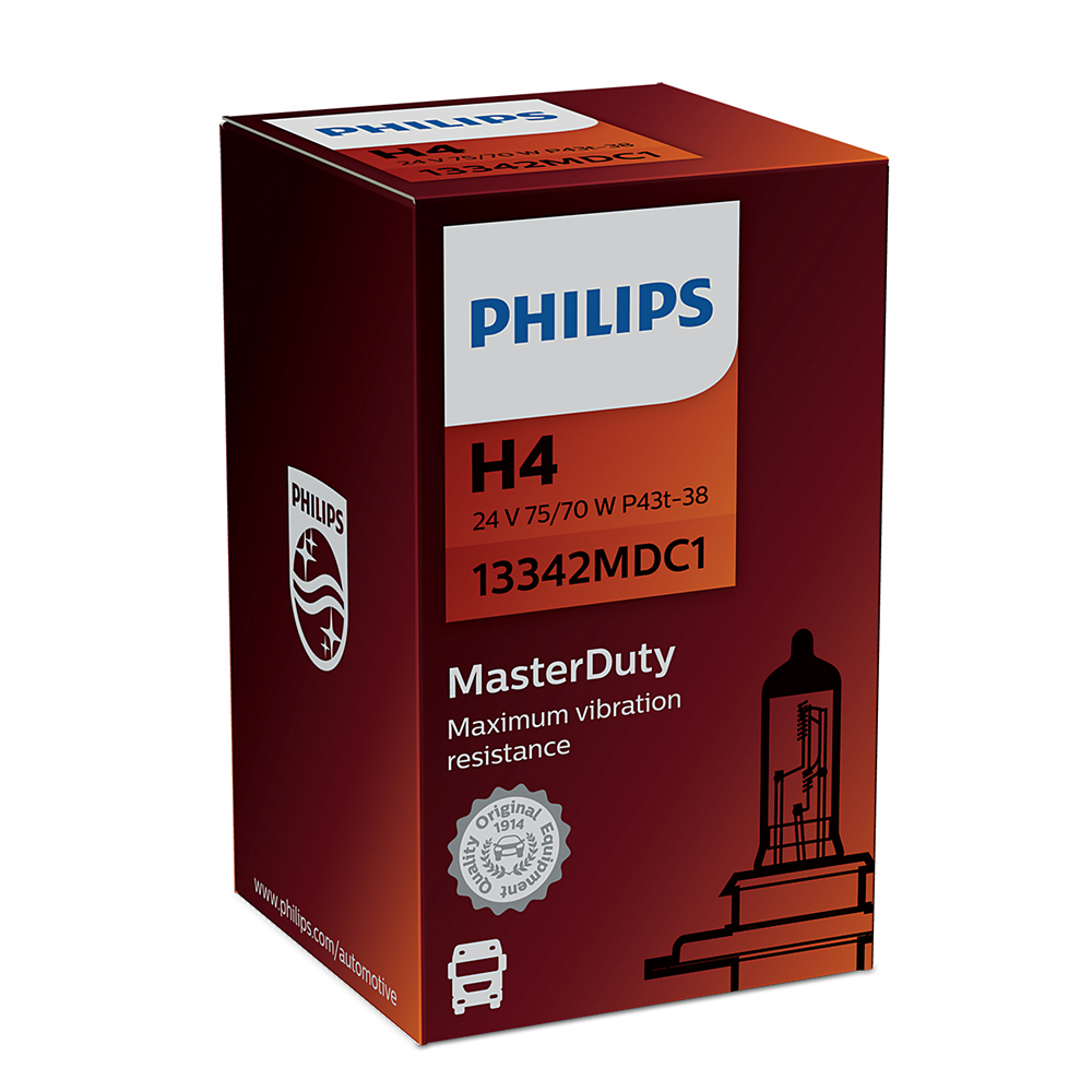 LAMPARA HALOGENA PHILIPS H4 (13342) 24V 75/70W P43T-38 MASTER DUTY - USO UNIVERSAL