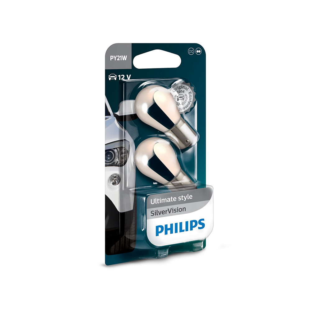 LAMPARA INCANDESCENTE PHILIPS PY21W (12496) 12V 21W BAU15S SILVER VISION (SET X2) - USO UNIVERSAL