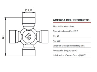 CRUCETAS AGRICOLAS BENZI AB9 / BONDIOLI Y PAVESI 9 MIXER MONTECOR AGRICOLA DADO 41MM LARGO 108MM_