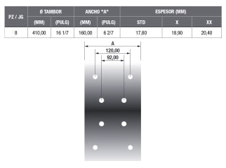 BLOQUES PARA FRENOS PESADOS MERCEDES BENZ 1924/1938/1945 DELANT / 1513/1517/1520 TRASERO 8 PIEZAS-ANCHO 160MM-ESPESOR 18.90MM_