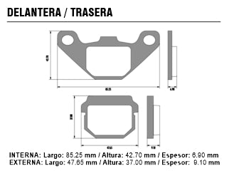 PASTILLAS DE FRENOS MOTOS YAMAHA YFM 300 / KAWASAKI KLR 250/KMX 125 / APRILIA RS4 125 TRASERA_