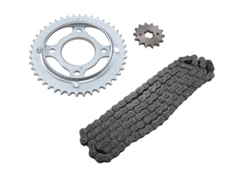 KIT CADENA + CORONA + PINON MOTOS HONDA TITAN 125 2000 44/14 428HX118L C/DESCARRILADOR_