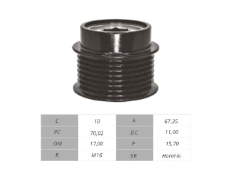 POLEAS DE MARCHA LIBRE SCANIA F230/F250/F270/F310 9.0 20V L5 DC9-13.0 24V L6 DC13 ALT. PRESTOLITE 17.00X70.02X67.35MM-10PK_