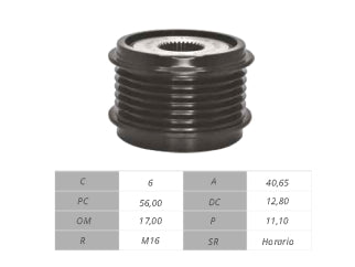 POLEAS DE MARCHA LIBRE VOLKSWAGEN GOLF/VENTO/PASSAT/TIGUAN 2.0 16V TSI EA888 ALTERNADOR SEG/VALEO 17.03X61.00X40.60 MM-6PK_