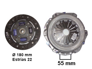 CONJUNTOS PLACA/DISCO EMBRAGUE RENAULT KWID 1.0 12V B4D 5 MARCHAS DIAMETRO 180 MM - 22 ESTRIAS_