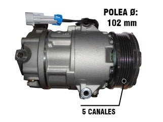 COMPRESORES AIRE ACONDICIONADO LIVIANOS CHEVROLET CLASSIC/CELTA/PRISMA/ONIX/AGILE 11/..1.4 8V. BULON PASANTE 3 FIJ POLEA 5PK DIAM 109MM 8WP