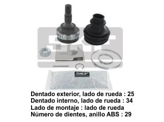 JUNTAS HOMOCINETICA LADO RUEDA PEUGEOT 306/405/406 2.0 HDI C/ABS ESTRIAS 25/34 ESTRIAS - LARGO 135MM - COPA 90MM - ABS 29 DIENTES_