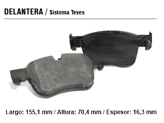 PASTILLAS DE FRENOS LIVIANOS PEUGEOT 308 1.6 THP-2.0 / CITROEN C4 GRAND PICASSO 1.6 THP 14/.. DELANTERA 155.20X70.50X17.00 MM_