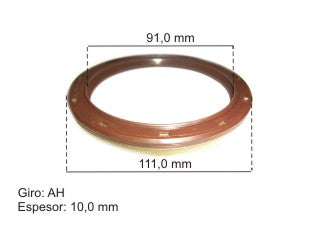 RETENES MOTOR LIVIANOS CHEVROLET S10/BLAZER MWM / MITSUBISHI MONTERO SPORT CIGUENAL TRASERO 91.00X111.00X10.00MM - GIRO AH_