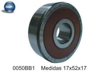 RODAMIENTOS DE ALTERNADOR FIAT PALIO/SIENA / VOLKSWAGEN GOL / PEUGEOT PARTNER / SCANIA 111 ALTERNAD BOSCH LADO POLEA 17X52X17_