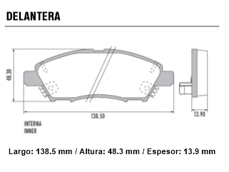 PASTILLAS DE FRENOS LIVIANOS NISSAN TIIDA/NOTE/MARCH/VERSA DELANTERA SISTEMA AKEBONO 138.90X49.00X14.10 MM_