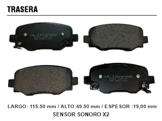 PASTILLAS DE FRENOS LIVIANOS FIAT 500 1.4 18/.. / JEEP RENEGADE 1.8-2.0 15/../COMPASS 2.4 17/../COMMANDER 2.0 TD AT9 4X4 TRASERA_