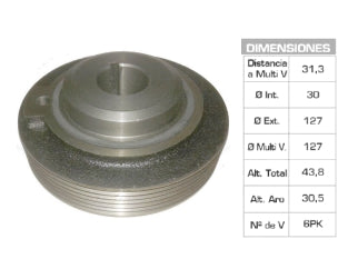 POLEAS DE CIGUE¥AL PEUGEOT 306/405/406/806 1.8 16V XU7JP4-2.0 16V XU10J4R POLEA MAZA LARGA 30X127X30.5 MM - 6PK_