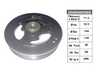 POLEAS DE CIGUE¥AL FIAT PALIO 326/GRAND SIENA 1.6 16V/ARGO/CRONOS 1.8 16V 12.5X144X32 MM - 6PK_