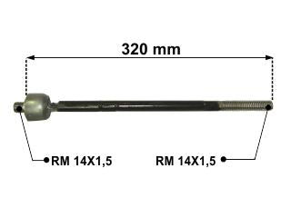 AXIALES/PRECAP CREMALLERAS VOLKSWAGEN POLO 96/09/BORA 00/.. / SEAT CORDOBA D. HIDRAULICA LARGO 333 MM ROSCA MACHO/MACHO 14X1.5_