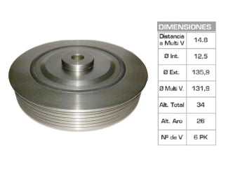 POLEAS DE CIGUE¥AL RENAULT CLIO/KANGOO/19 1.9 DT F8Q 12.5X135.9X34 MM - 6PK_