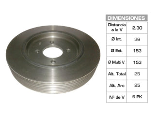 POLEAS DE CIGUE¥AL PEUGEOT 206/306/PARTNER / CITROEN BERLINGO/XSARA 1.9 D DW8 36X153X25 MM - 6PK_