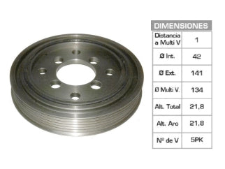 POLEAS DE CIGUE¥AL FORD FIESTA 97/03/COURIER 97/06 1.8 D D18-D18NA 42X141X21.8 MM - 5PK_