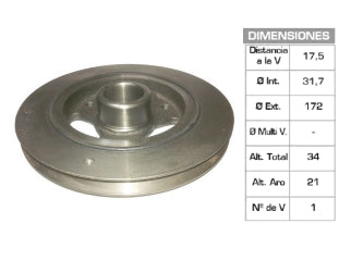 POLEAS DE CIGUE¥AL CHEVROLET CHEVY/400/C10 PICK UP MOTOR 230-250 6 CILINDROS 31.7X172X34 MM - 1V_