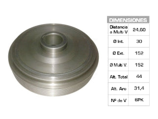 POLEAS DE CIGUE¥AL PEUGEOT 206/207/306/405/PARTNER/EXPERT / CITROEN BERLINGO/XSARA 1.9 D 30X153X44 MM - 6PK_