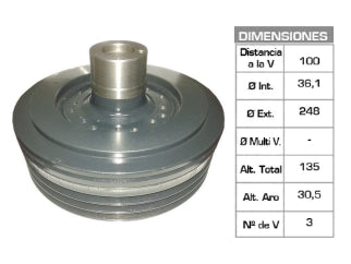 POLEAS DE CIGUE¥AL DEUTZ AX 120-140-160-190 36.1X248X135 MM - 3V_