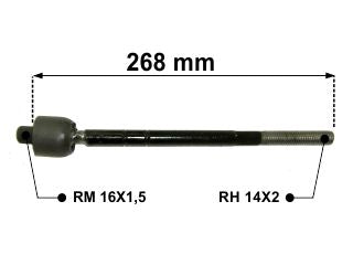 AXIALES/PRECAP CREMALLERAS FIAT PALIO/SIENA/PUNTO/STRADA 10/.. DIRECCION HIDRAULICA LARGO 266 MM ROSCA MACHO/MACHO 16X1.5/14X2_