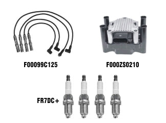 KIT CABLES + BUJIAS + BOBINAS VOLKSWAGEN GOL TREND/FOX/SURAN/VOYAGE 1.6 8V KIT BOBINA 4 PINES C/MODULO CABLES Y BUJIAS 1 ELECT_