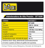 HIDROLAVADORA VERTICAL BT160R 135BAR-7,0L/M