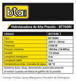 HIDROLAVADORA VERTICAL BT760RI-180bar-7.5l/m