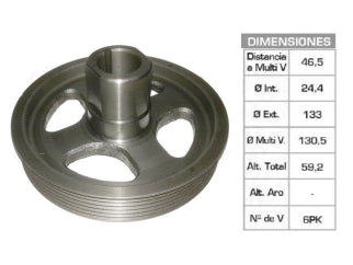 POLEAS DE CIGUE¥AL FORD FOCUS/FIESTA/ECOSPORT/KA 1.0-1.6 ZETEC ROCAM POLEA CUELLO LISO 24.4X133X59.1 MM - 6PK_