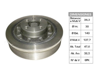 POLEAS DE CIGUE¥AL VOLKSWAGEN GOLF/PASSAT 1.9 D 94/97 30X140X47.6 MM - 6PK_