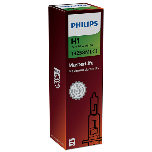 LAMPARA HALOGENA PHILIPS H1 (13258) 24V 70W P14,5S MASTER LIFE - USO UNIVERSAL