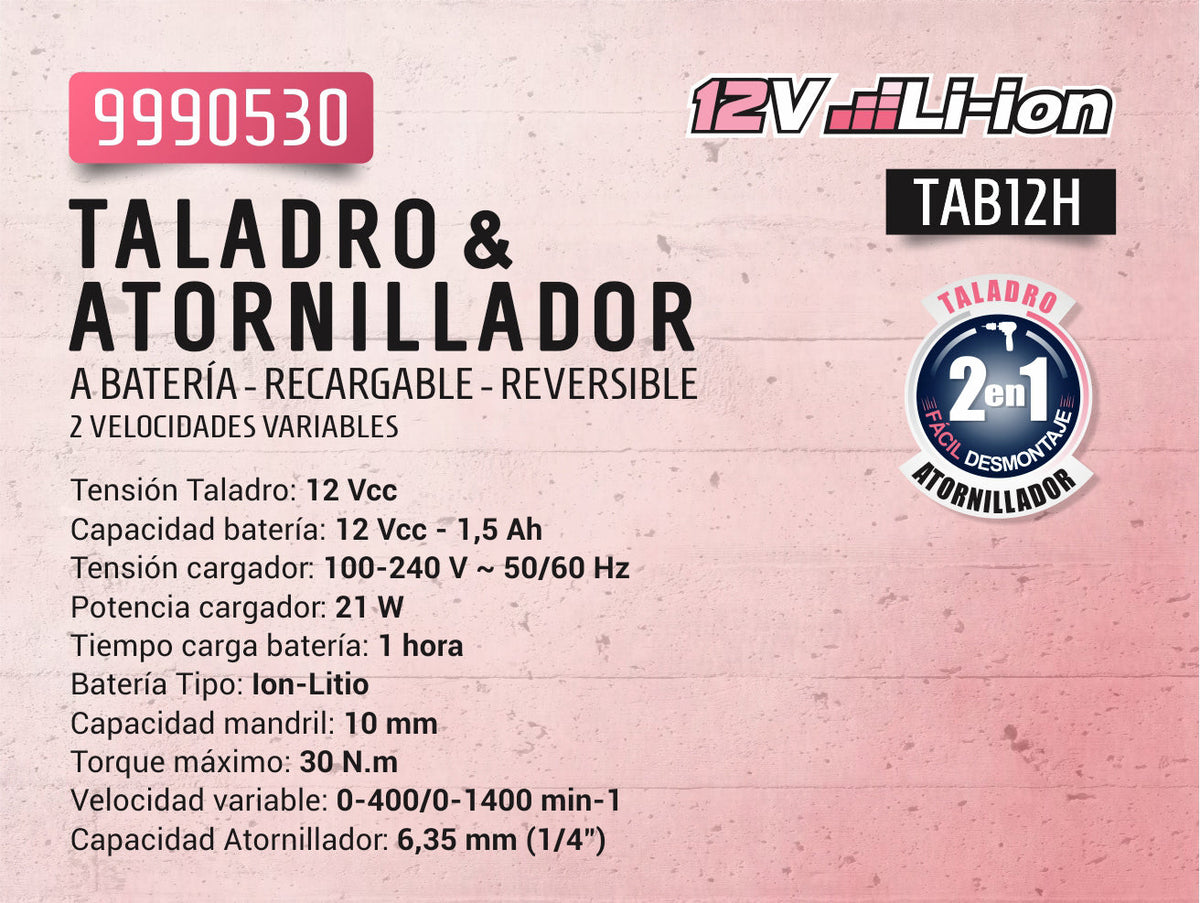TALADRO ATORNILLADOR BAT 10mm 12V P