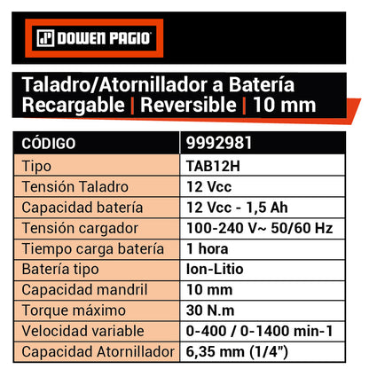 TALADRO ATORNILLADOR A BAT.10mm 12V