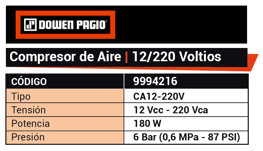 COMPRESOR D/AIRE 12V/230V - 180W DP