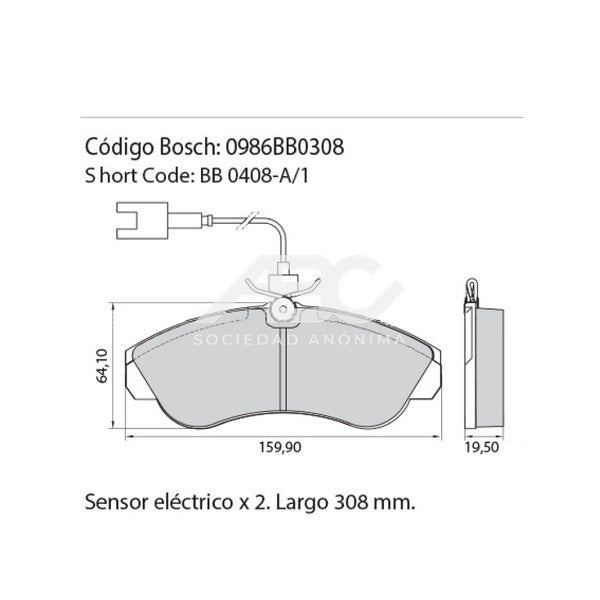 PASTILLAS DE FRENO - PAST. DEL FIAT DUCATO 2.8 BOSCH 0986BB0308